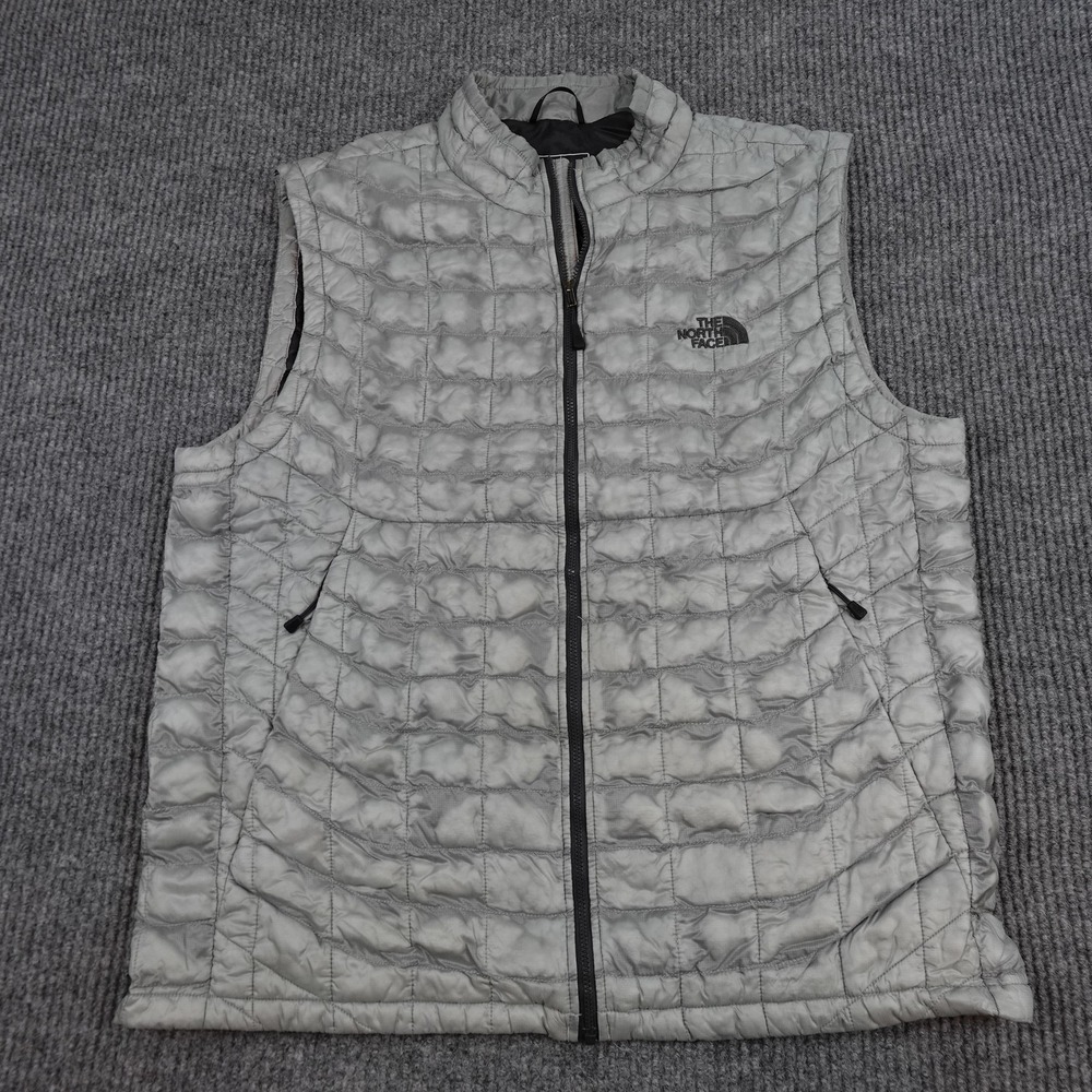 North Face Thermoball Vest Mens Large Gray Quilted Puffer Full Zip Insulated